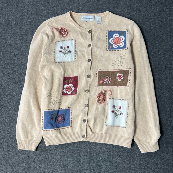 Alfred Dunner Sweaters - Alfred Dunner Knit Cardigan Women Small Patchwork Floral Grandma Cottagecore